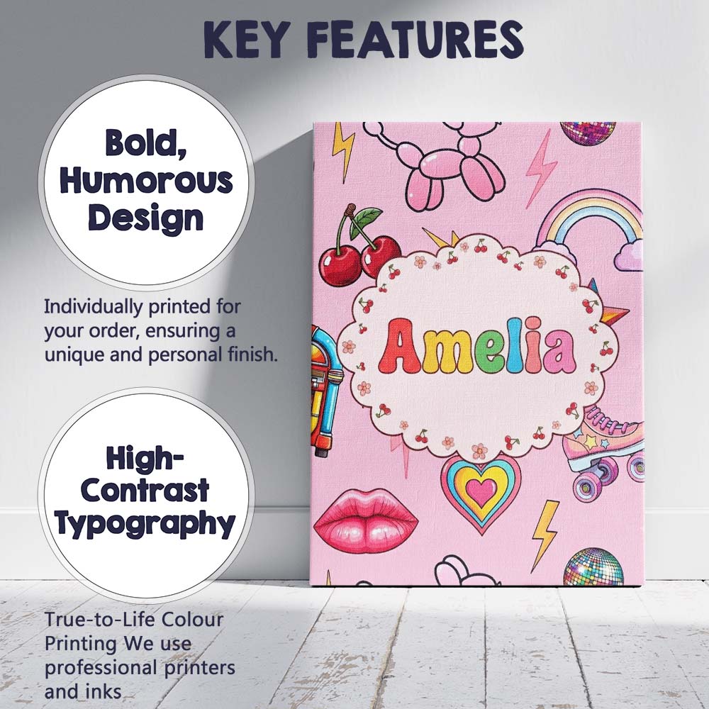 Personalised Name Gummy Bear Rainbow Roller Custom Bespoke Interior Contemporary Canvas Wall Art Print Decor Picture Ready to Hang