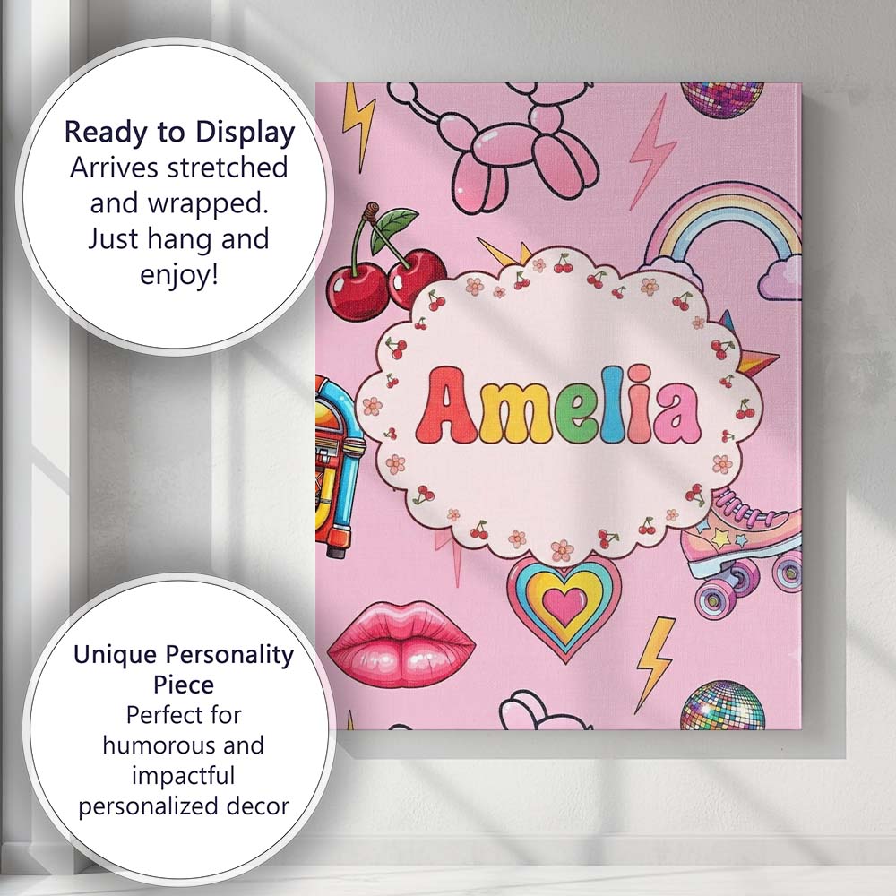 Personalised Name Gummy Bear Rainbow Roller Custom Bespoke Interior Contemporary Canvas Wall Art Print Decor Picture Ready to Hang