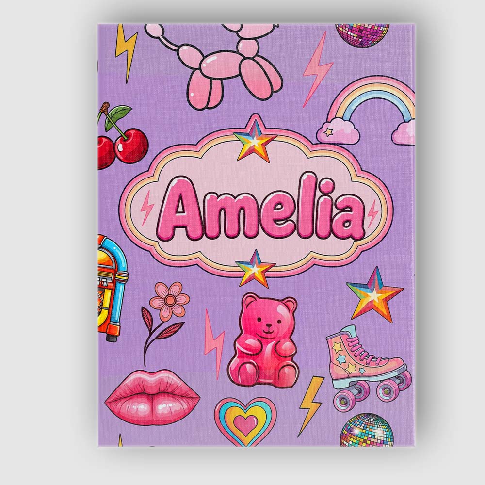 Personalised Name Gummy Bear Rainbow Roller Custom Bespoke Interior Contemporary Canvas Wall Art Print Decor Picture Ready to Hang