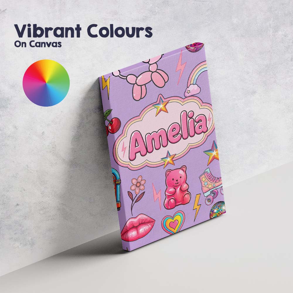 Personalised Name Gummy Bear Rainbow Roller Custom Bespoke Interior Contemporary Canvas Wall Art Print Decor Picture Ready to Hang