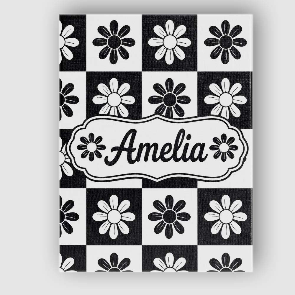 Personalised Name Daisy Flower Checkerboard Custom Bespoke Interior Contemporary Canvas Wall Art Print Decor Picture Ready to Hang