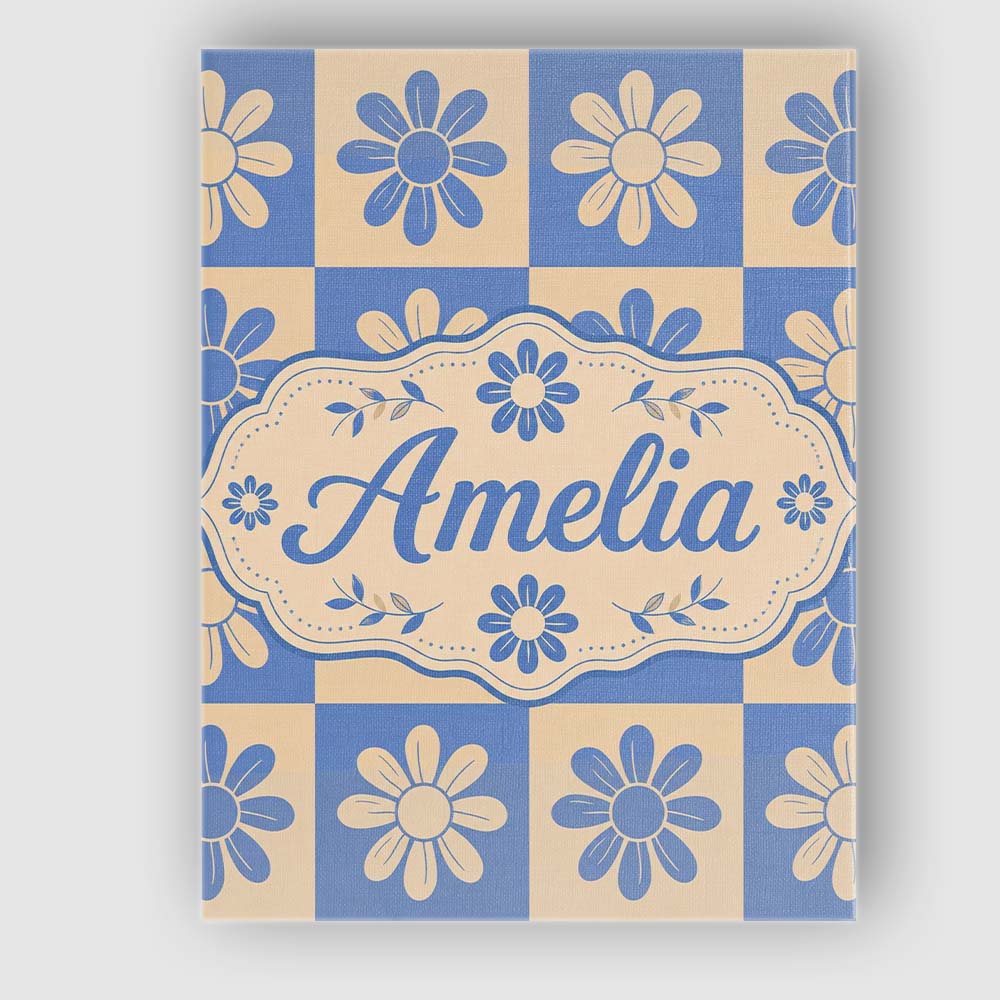 Personalised Name Daisy Flower Checkerboard Custom Bespoke Interior Contemporary Canvas Wall Art Print Decor Picture Ready to Hang