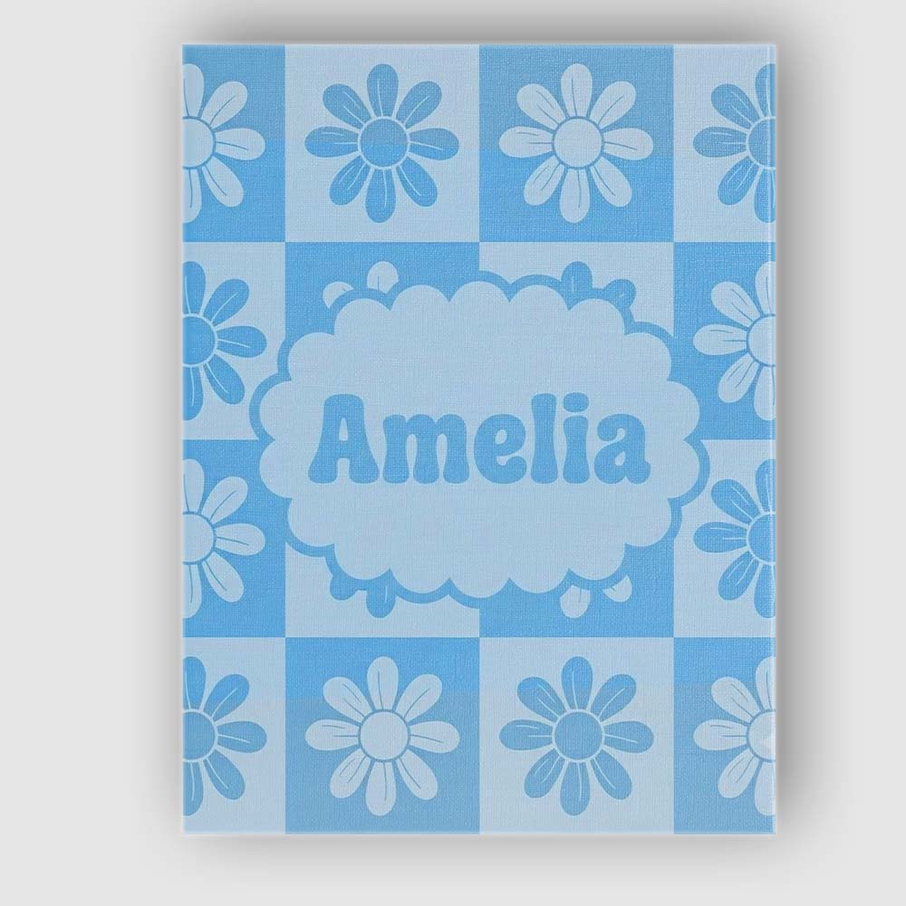 Personalised Name Daisy Flower Checkerboard Custom Bespoke Interior Contemporary Canvas Wall Art Print Decor Picture Ready to Hang