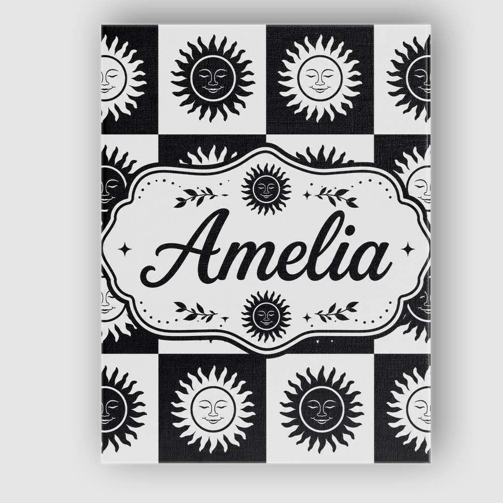 Personalised Name Sun Face Checkerboard Custom Modern Room Accent Elegant Feature Canvas Wall Art Print Decor Picture Ready to Hang