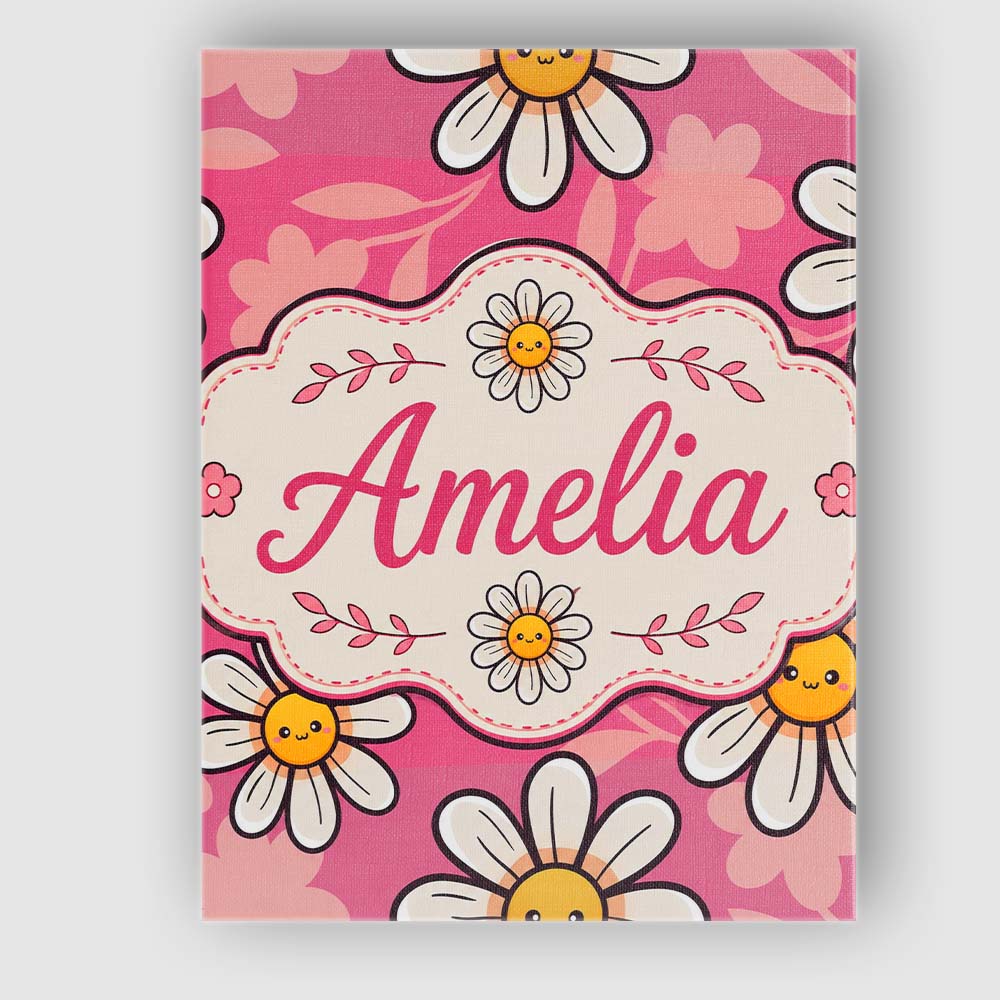 Personalised Name Cute Kawaii Daisy Flowers Custom Bespoke Interior Contemporary Canvas Wall Art Print Decor Picture Ready to Hang