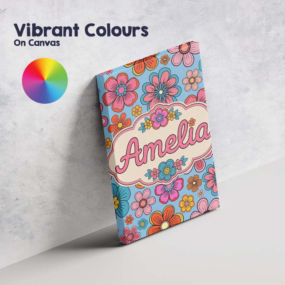Personalised Name Cute Floral Flowers on Custom Unique Gift Idea Elegant Feature Canvas Wall Art Print Decor Picture Ready to Hang