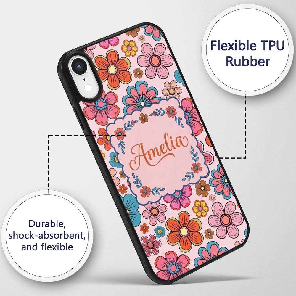 Cute Floral Flowers on Blush Pink Background Custom Name Protective Phone Case Mobile Cover Durable Everyday Smartphone Shock Resistant