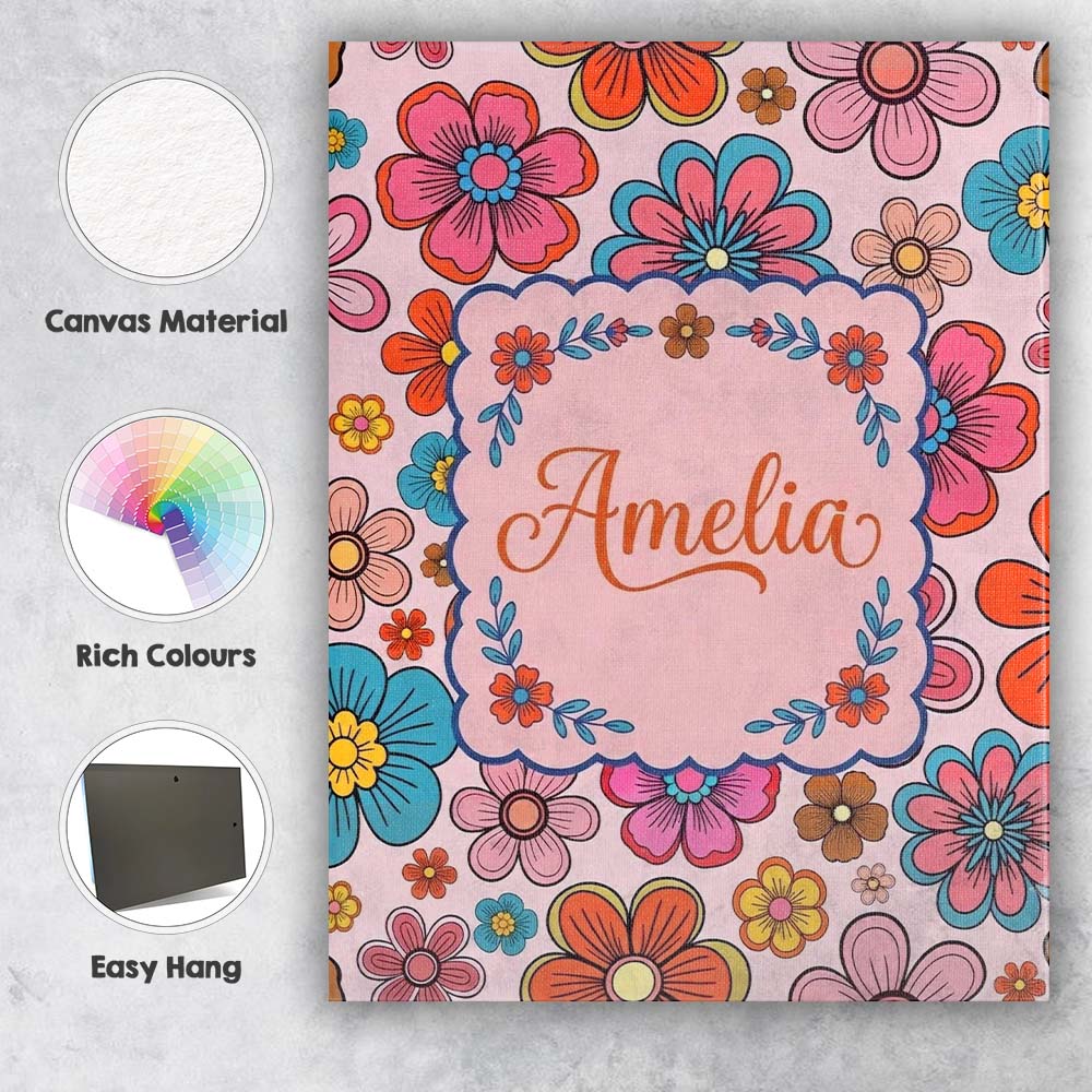 Personalised Name Cute Floral Flowers on Custom Unique Gift Idea Elegant Feature Canvas Wall Art Print Decor Picture Ready to Hang