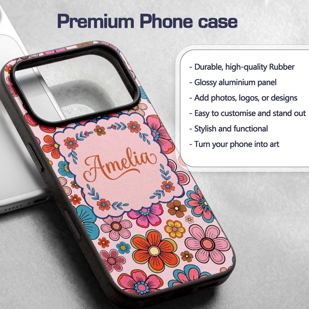 Cute Floral Flowers on Blush Pink Background Custom Name Protective Phone Case Mobile Cover Durable Everyday Smartphone Shock Resistant