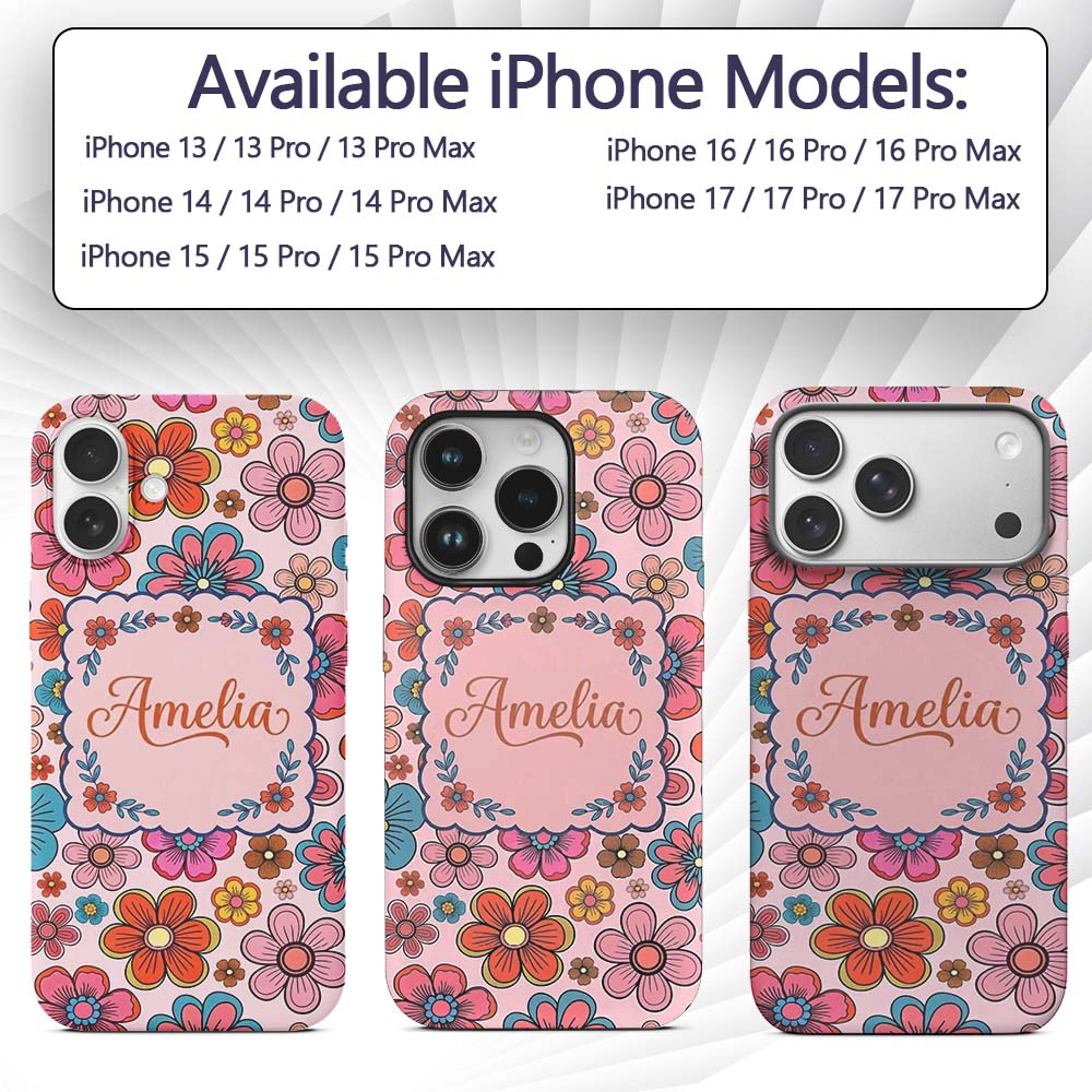 Cute Floral Flowers on Blush Pink Background Custom Name Protective Phone Case Mobile Cover Durable Everyday Smartphone Shock Resistant