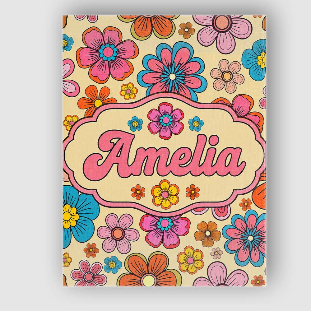 Personalised Name Cute Floral Flowers on Custom Unique Gift Idea Elegant Feature Canvas Wall Art Print Decor Picture Ready to Hang