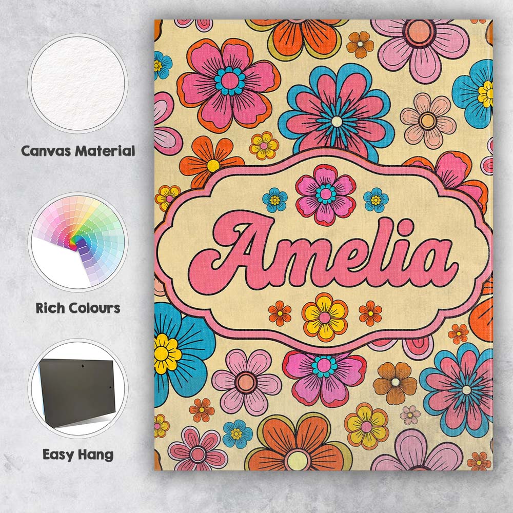 Personalised Name Cute Floral Flowers on Custom Unique Gift Idea Elegant Feature Canvas Wall Art Print Decor Picture Ready to Hang