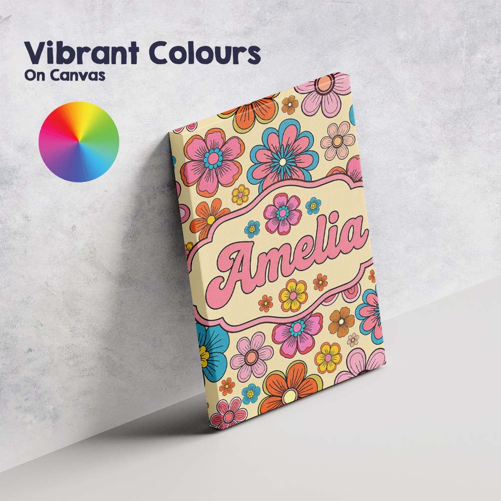 Personalised Name Cute Floral Flowers on Custom Unique Gift Idea Elegant Feature Canvas Wall Art Print Decor Picture Ready to Hang