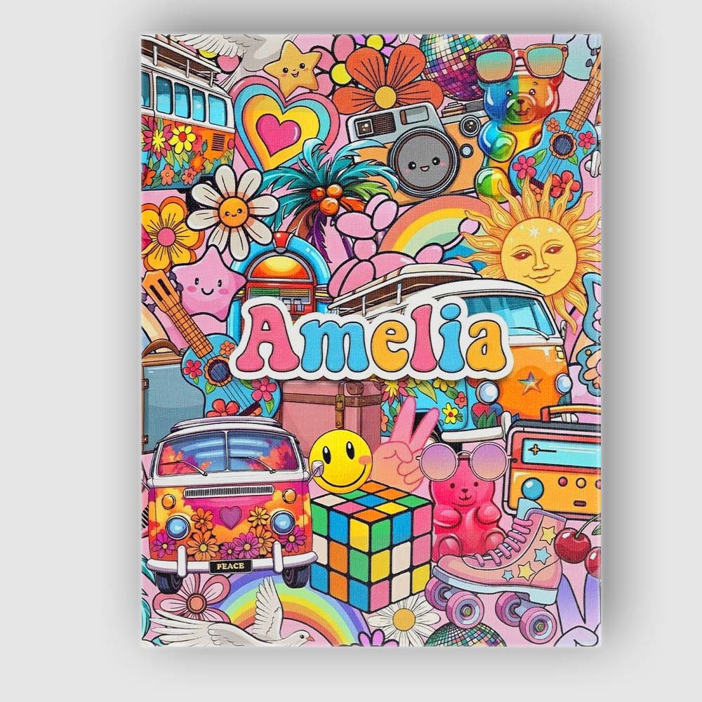 Personalised Name Cute Hippie Van Rainbow Custom Unique Gift Idea Elegant Feature Canvas Wall Art Print Decor Picture Ready to Hang