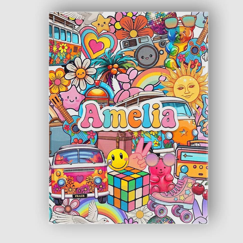 Personalised Name Cute Hippie Van Rainbow Custom Unique Gift Idea Elegant Feature Canvas Wall Art Print Decor Picture Ready to Hang