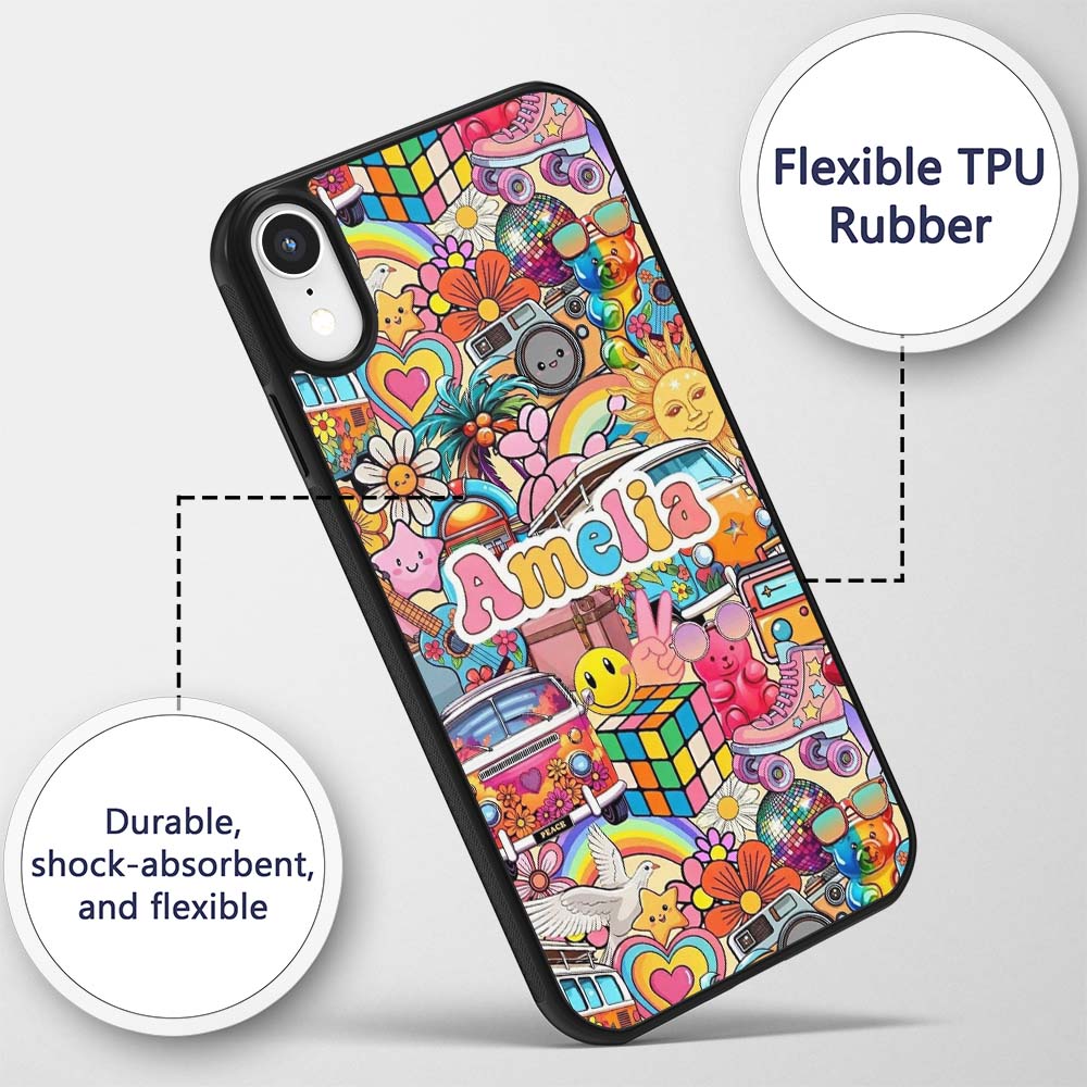 Hippie Van Rainbow Toys Collage Light Yellow Custom Name Protective Phone Case Mobile Cover Durable Everyday Smartphone Shock Resistant