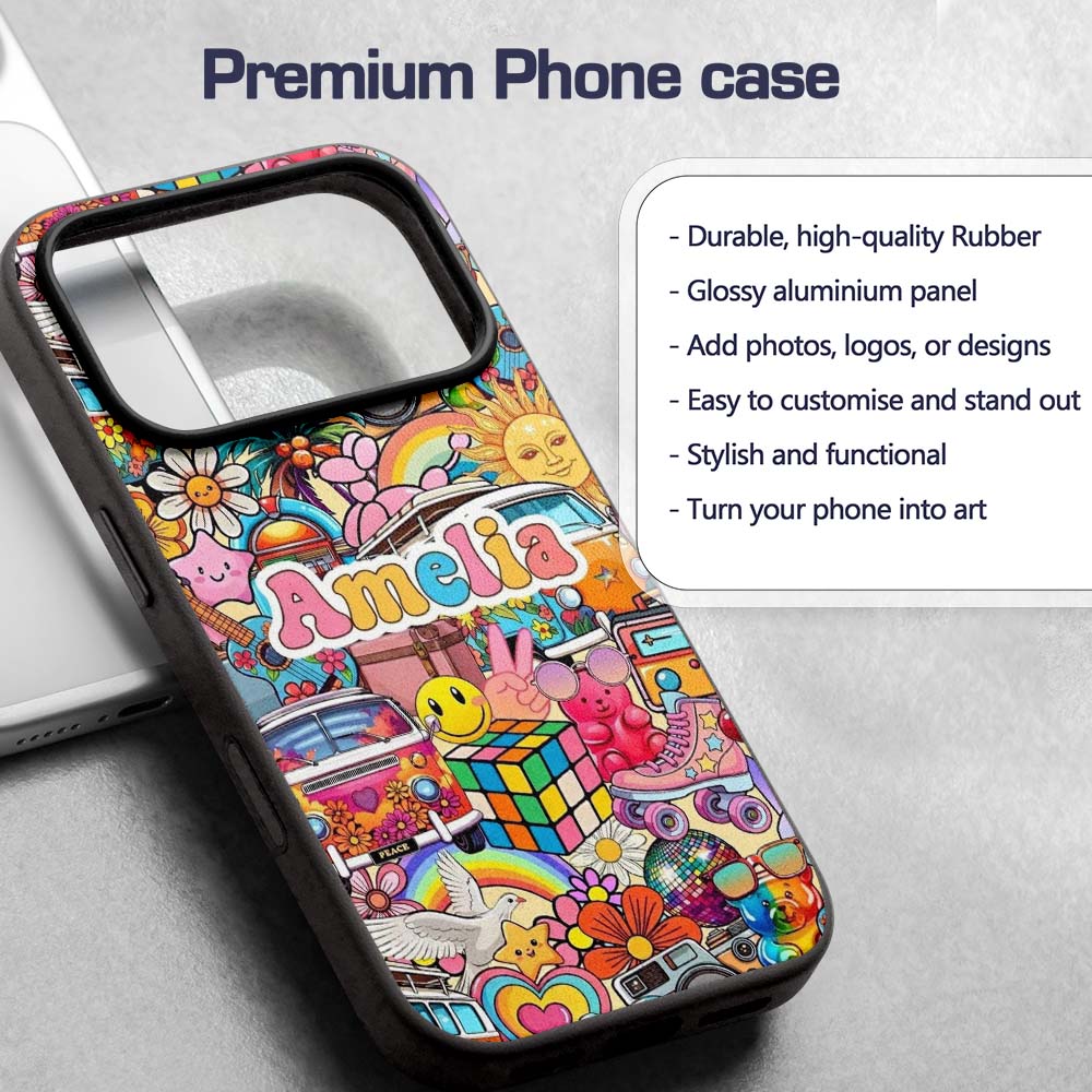 Hippie Van Rainbow Toys Collage Light Yellow Custom Name Protective Phone Case Mobile Cover Durable Everyday Smartphone Shock Resistant