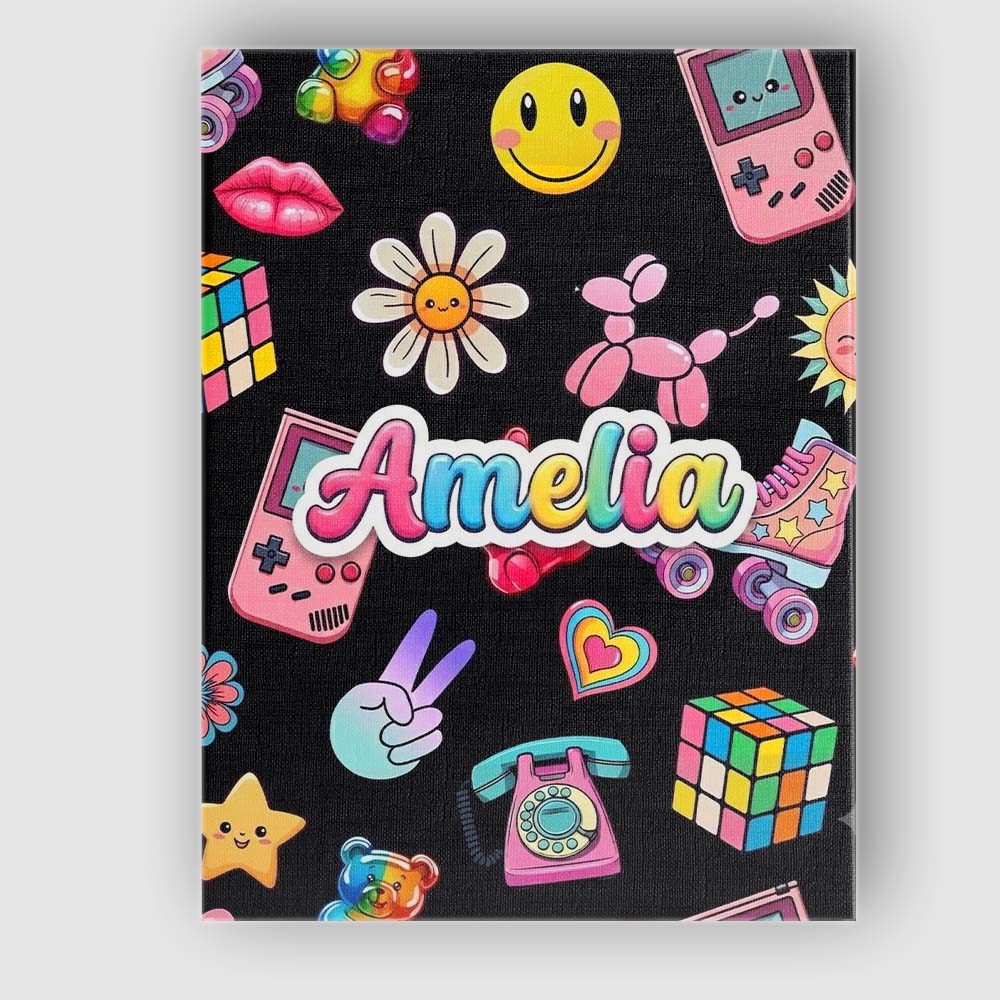Personalised Name Cute Kawaii Toys Black Custom Unique Gift Idea Elegant Feature Canvas Wall Art Print Decor Picture Ready to Hang