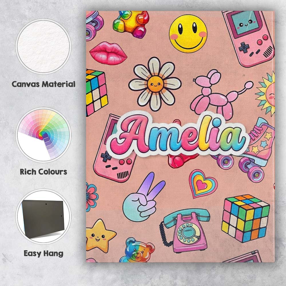 Personalised Name Toys Smiley Roller Skate Custom Unique Gift Idea Elegant Feature Canvas Wall Art Print Decor Picture Ready to Hang