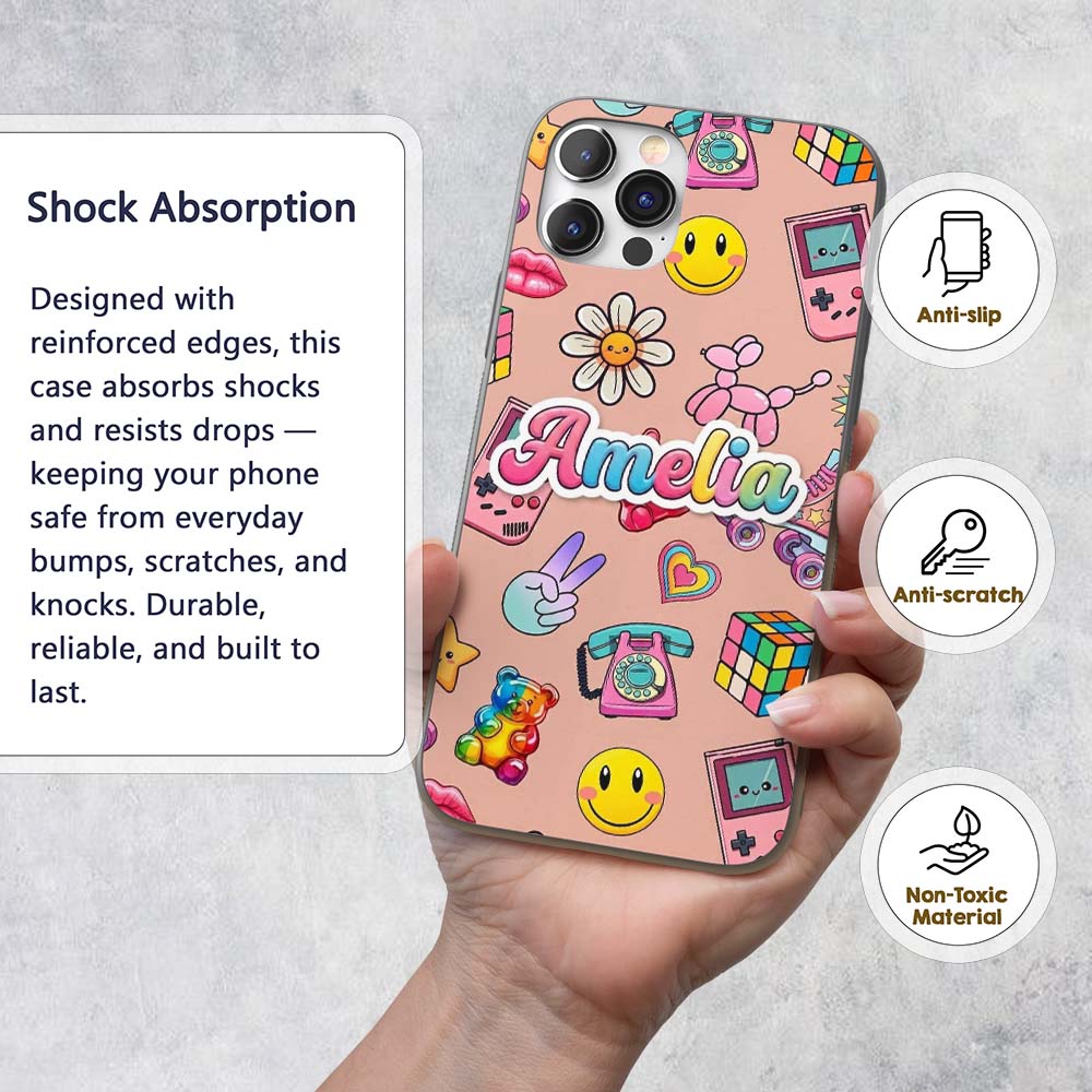 Toys Smiley Roller Skate Beige Printed Design Custom Name Protective Phone Case Mobile Cover Durable Everyday Smartphone Shock Resistant