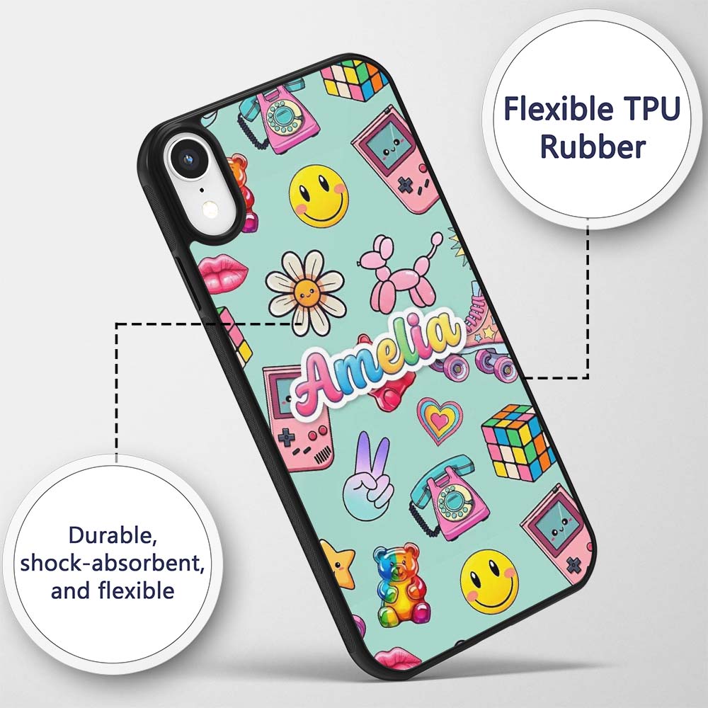 Toys Smiley Roller Skate Mint Background Seamless Custom Name Protective Phone Case Mobile Cover Durable Everyday Smartphone Shock Resistant