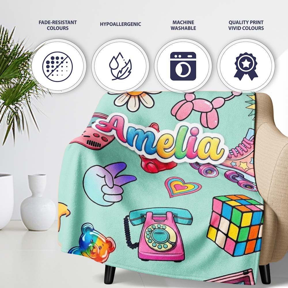 Toys Smiley Roller Skate Mint Background Seamless Pattern Custom Personalised Custom Name Super Soft Fleece Blanket Bed Sofa Throw