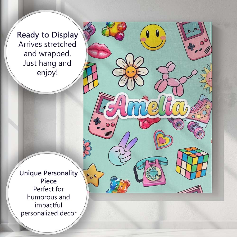 Personalised Name Toys Smiley Roller Skate Custom Unique Gift Idea Elegant Feature Canvas Wall Art Print Decor Picture Ready to Hang