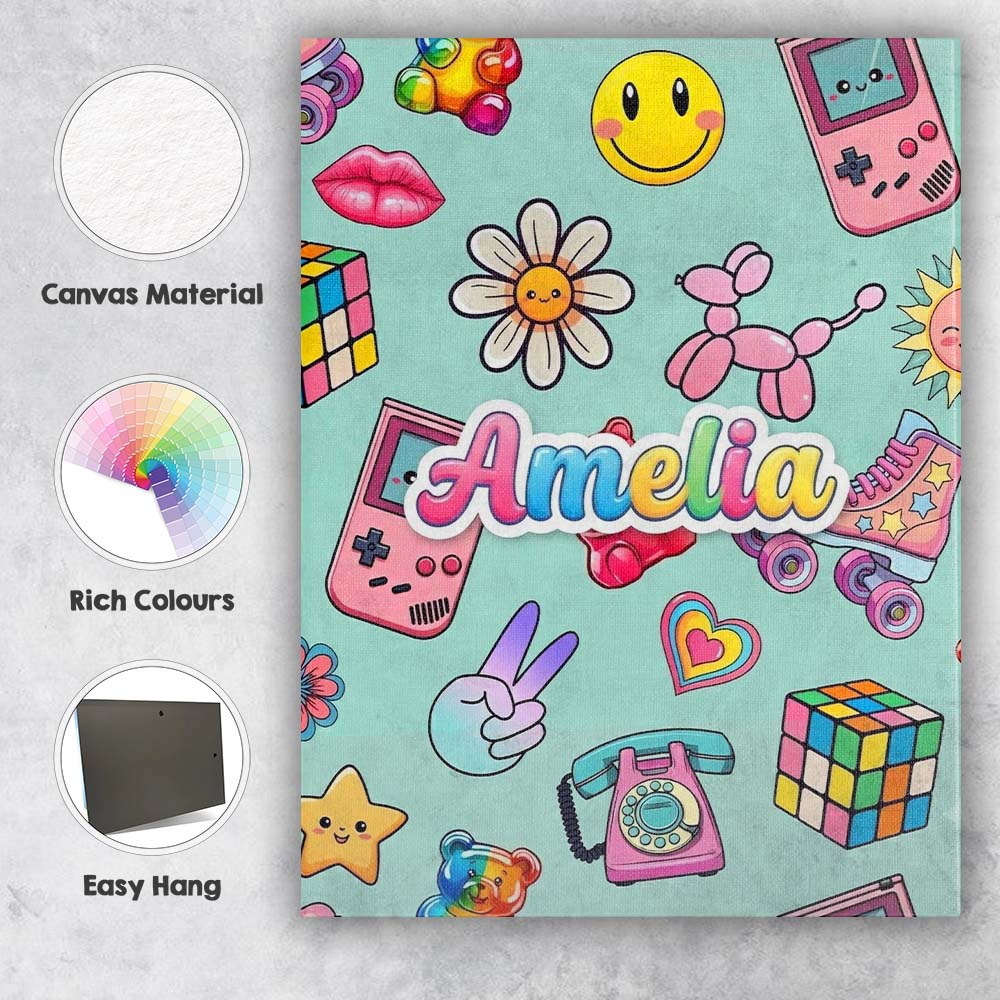 Personalised Name Toys Smiley Roller Skate Custom Unique Gift Idea Elegant Feature Canvas Wall Art Print Decor Picture Ready to Hang