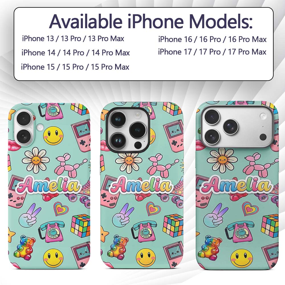 Toys Smiley Roller Skate Mint Background Seamless Custom Name Protective Phone Case Mobile Cover Durable Everyday Smartphone Shock Resistant