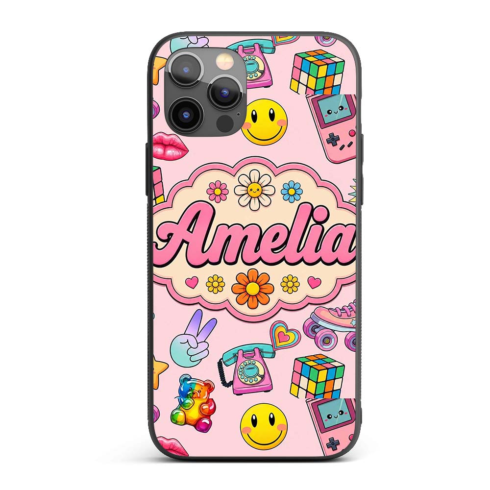 Toys Smiley Roller Skate Pink Background Seamless Custom Name Protective Phone Case Mobile Cover Durable Everyday Smartphone Shock Resistant