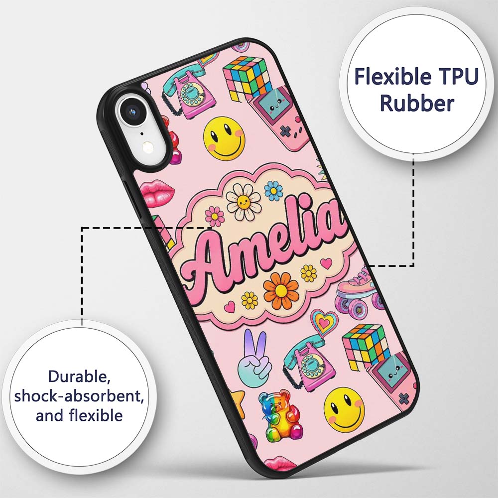 Toys Smiley Roller Skate Pink Background Seamless Custom Name Protective Phone Case Mobile Cover Durable Everyday Smartphone Shock Resistant