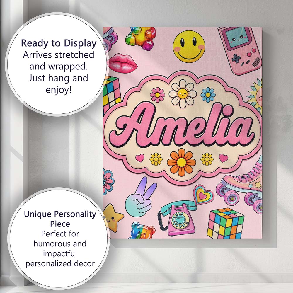 Personalised Name Toys Smiley Roller Skate Custom Unique Gift Idea Elegant Feature Canvas Wall Art Print Decor Picture Ready to Hang