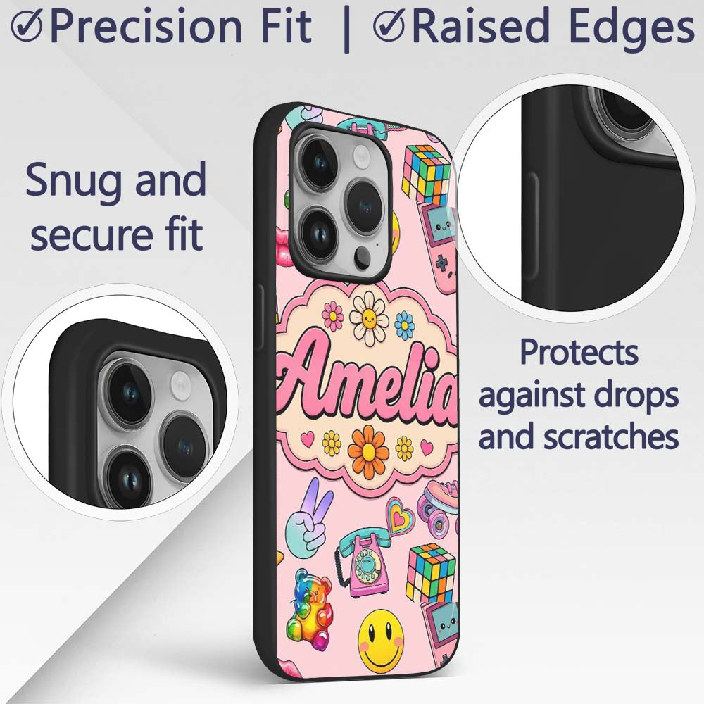 Toys Smiley Roller Skate Pink Background Seamless Custom Name Protective Phone Case Mobile Cover Durable Everyday Smartphone Shock Resistant