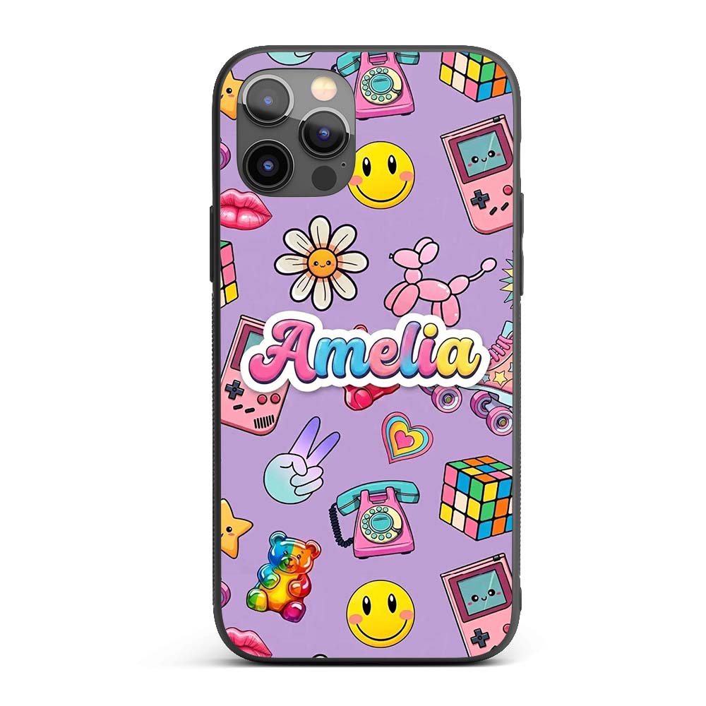 Toys Smiley Roller Skate Purple Printed Design Custom Name Protective Phone Case Mobile Cover Durable Everyday Smartphone Shock Resistant