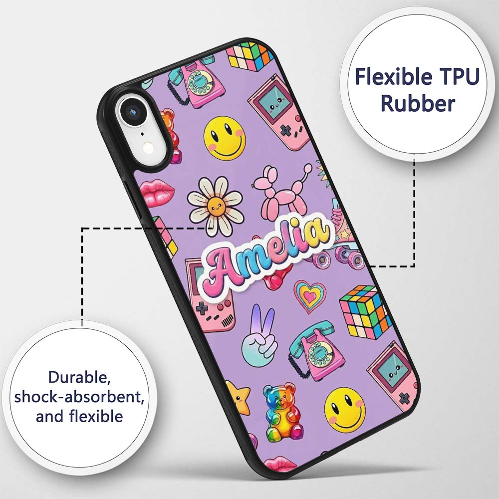 Toys Smiley Roller Skate Purple Printed Design Custom Name Protective Phone Case Mobile Cover Durable Everyday Smartphone Shock Resistant