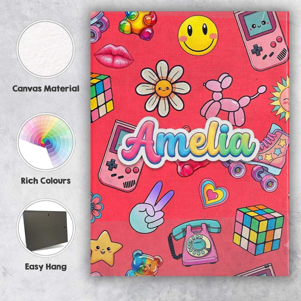 Personalised Name Toys Smiley Roller Skate Custom Unique Gift Idea Elegant Feature Canvas Wall Art Print Decor Picture Ready to Hang