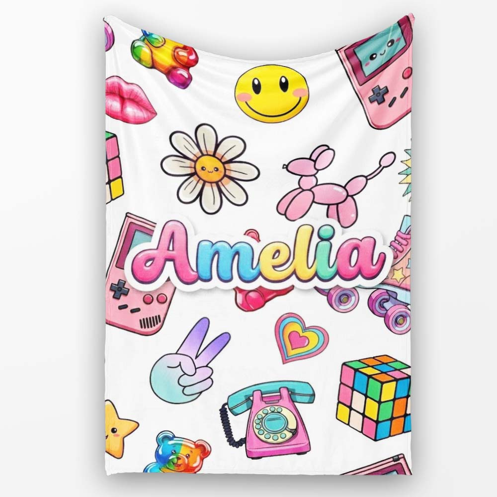 Gummy Bear Rainbow Roller Skate Lightning Grey Background Seamless Personalised Custom Name Super Soft Fleece Blanket Bed Sofa Throw