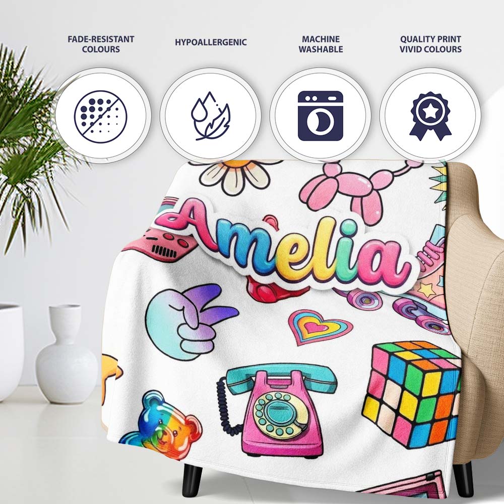 Gummy Bear Rainbow Roller Skate Lightning Grey Background Seamless Personalised Custom Name Super Soft Fleece Blanket Bed Sofa Throw