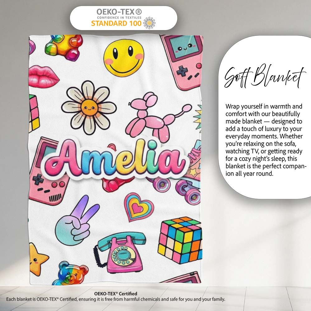 Gummy Bear Rainbow Roller Skate Lightning Grey Background Seamless Personalised Custom Name Super Soft Fleece Blanket Bed Sofa Throw