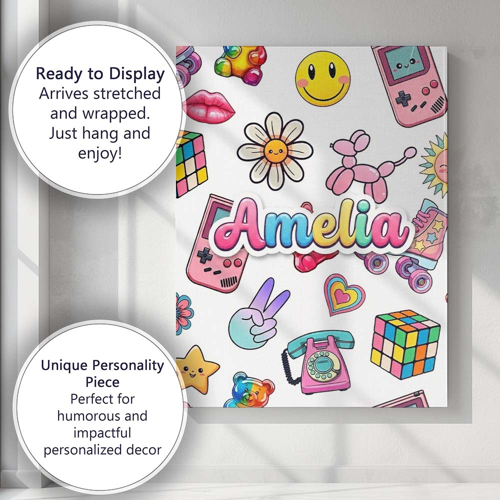 Personalised Name Gummy Bear Rainbow Roller Custom Bespoke Interior Contemporary Canvas Wall Art Print Decor Picture Ready to Hang