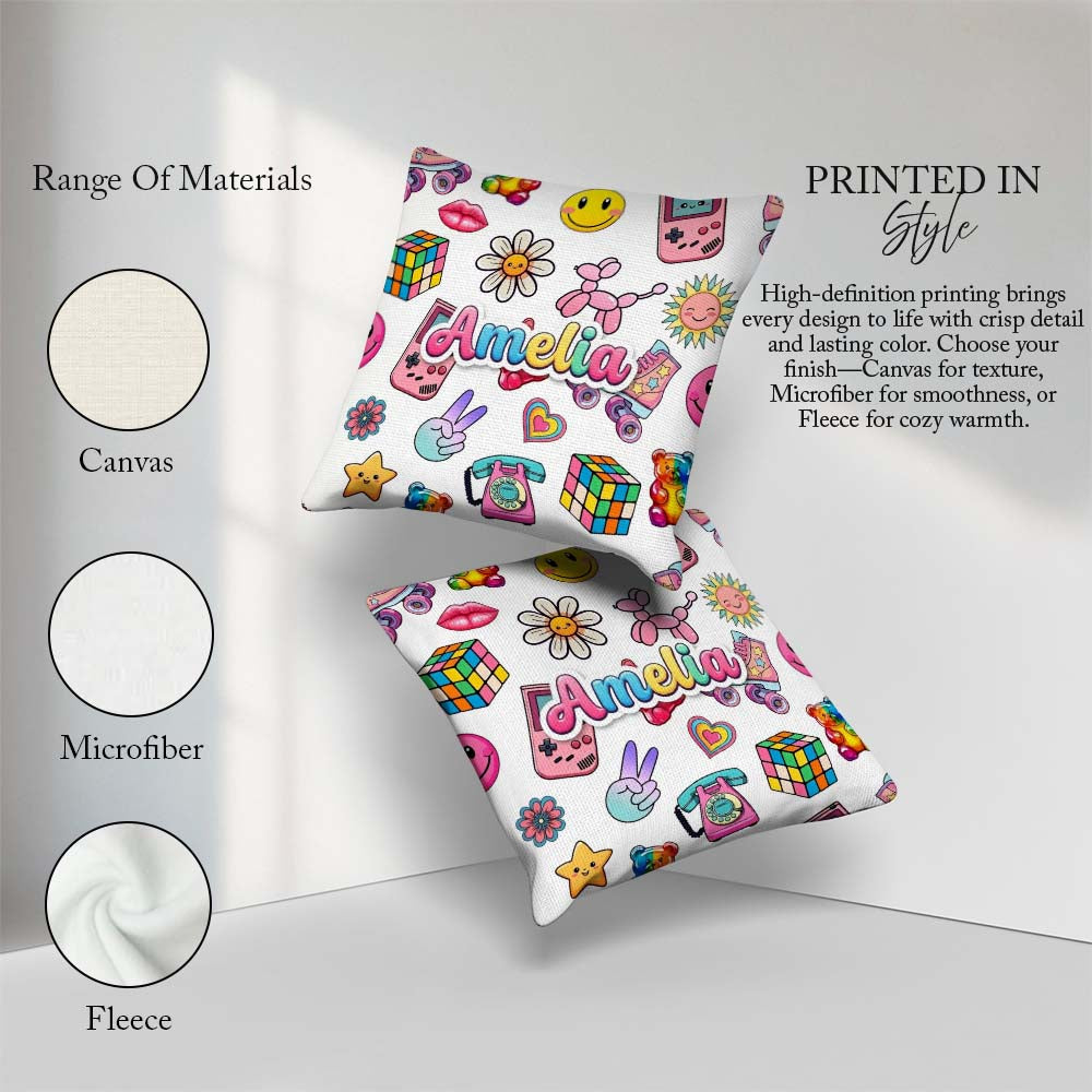 Custom Name Gummy Bear Rainbow Roller Skate Lightning Background Square Filled Cushion Throw Pillow Sofa Bed Home Decor Zip Washable UK Made