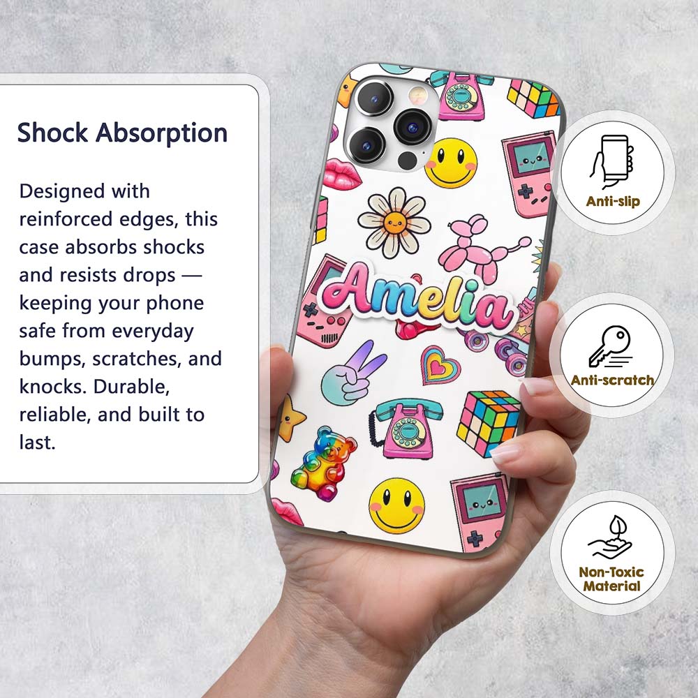 Gummy Bear Rainbow Roller Skate Lightning Grey Custom Name Protective Phone Case Mobile Cover Durable Everyday Smartphone Shock Resistant