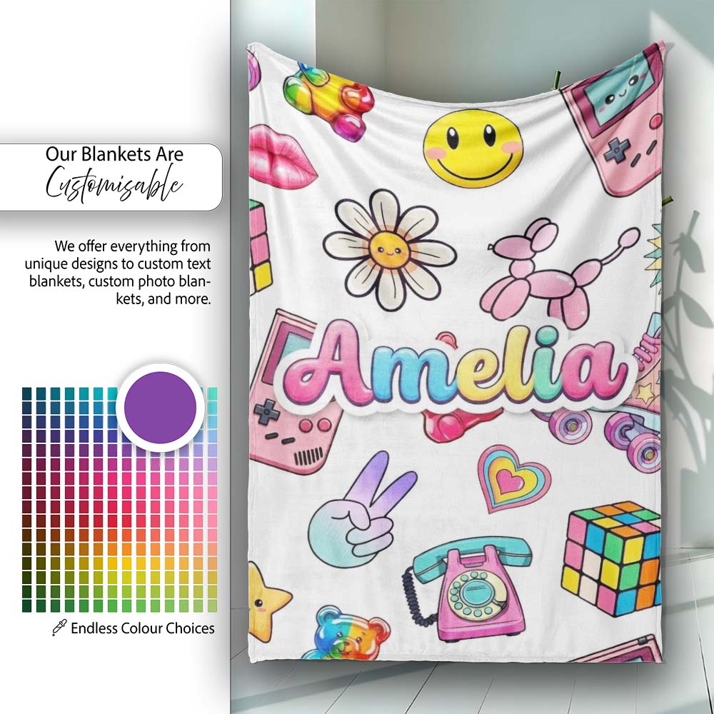Gummy Bear Rainbow Roller Skate Lightning Grey Background Seamless Personalised Custom Name Super Soft Fleece Blanket Bed Sofa Throw