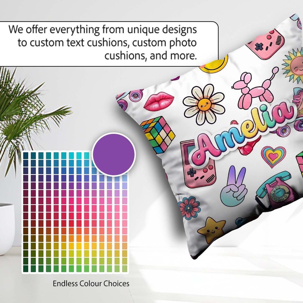 Custom Name Gummy Bear Rainbow Roller Skate Lightning Background Square Filled Cushion Throw Pillow Sofa Bed Home Decor Zip Washable UK Made