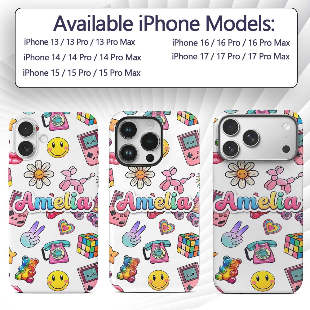 Gummy Bear Rainbow Roller Skate Lightning Grey Custom Name Protective Phone Case Mobile Cover Durable Everyday Smartphone Shock Resistant