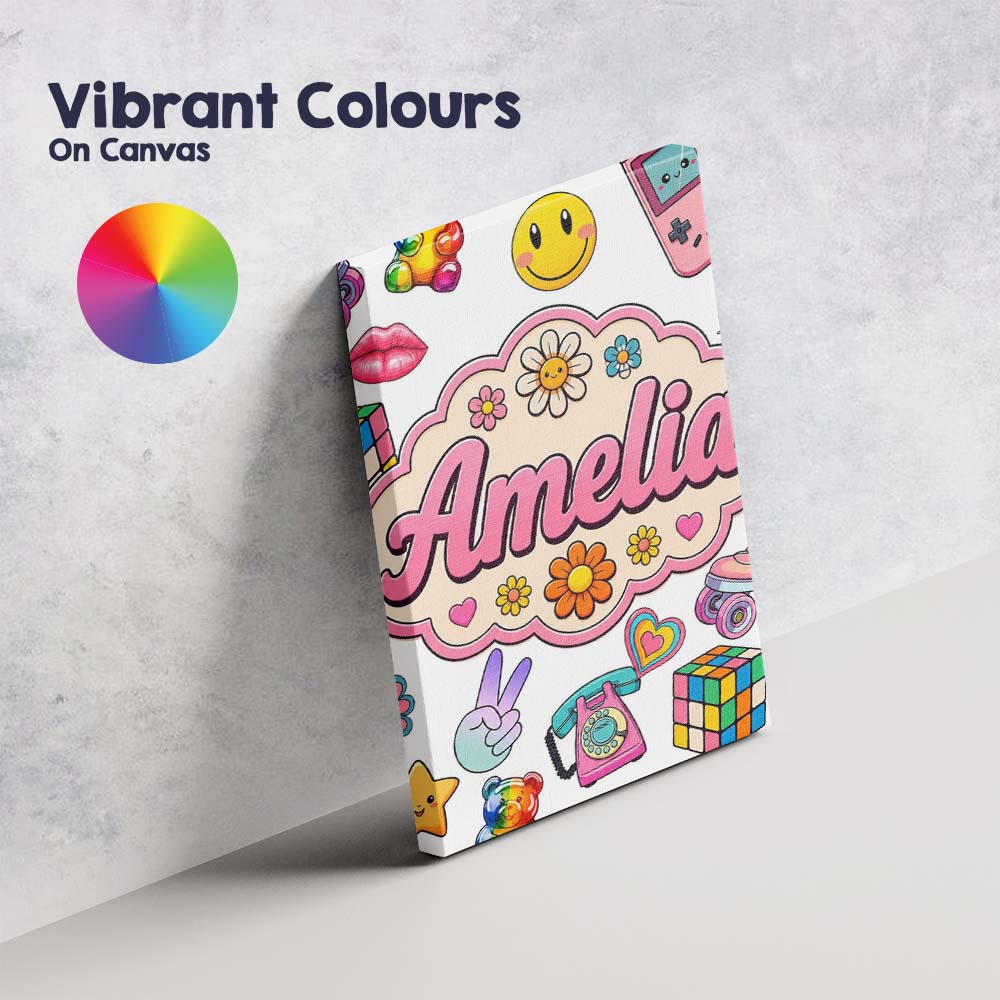 Personalised Name Gummy Bear Rainbow Roller Custom Bespoke Interior Contemporary Canvas Wall Art Print Decor Picture Ready to Hang