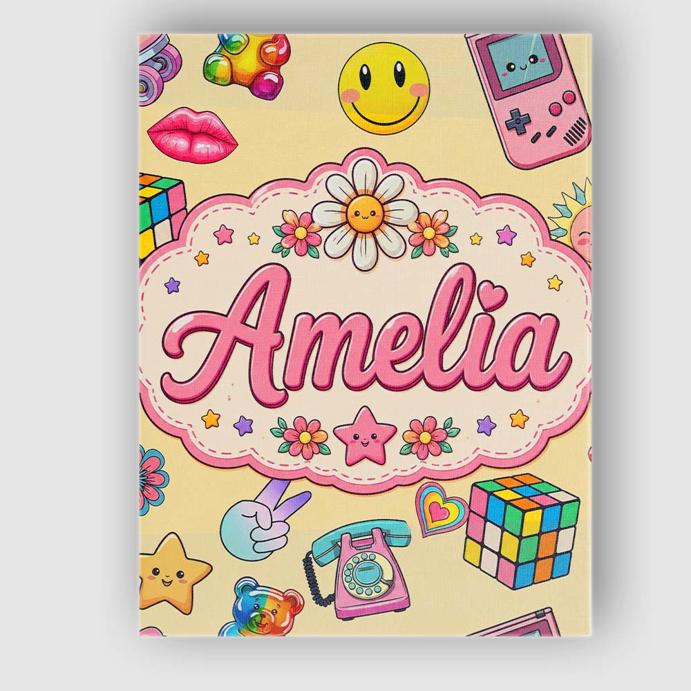 Personalised Name Gummy Bear Rainbow Roller Custom Bespoke Interior Contemporary Canvas Wall Art Print Decor Picture Ready to Hang
