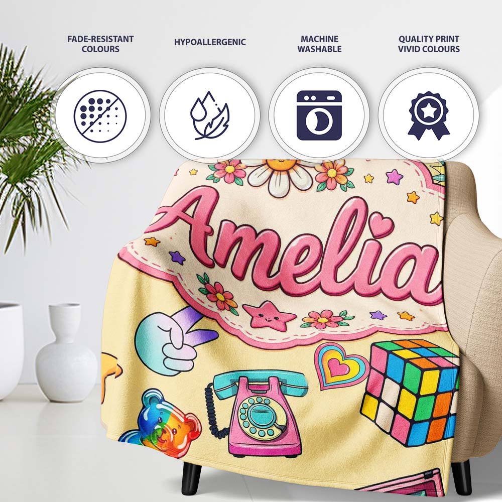 Gummy Bear Rainbow Roller Skate Lightning Yellow Background Personalised Custom Name Super Soft Fleece Blanket Bed Sofa Throw