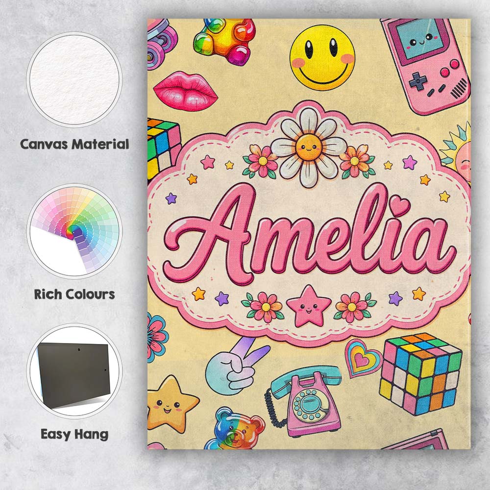 Personalised Name Gummy Bear Rainbow Roller Custom Bespoke Interior Contemporary Canvas Wall Art Print Decor Picture Ready to Hang