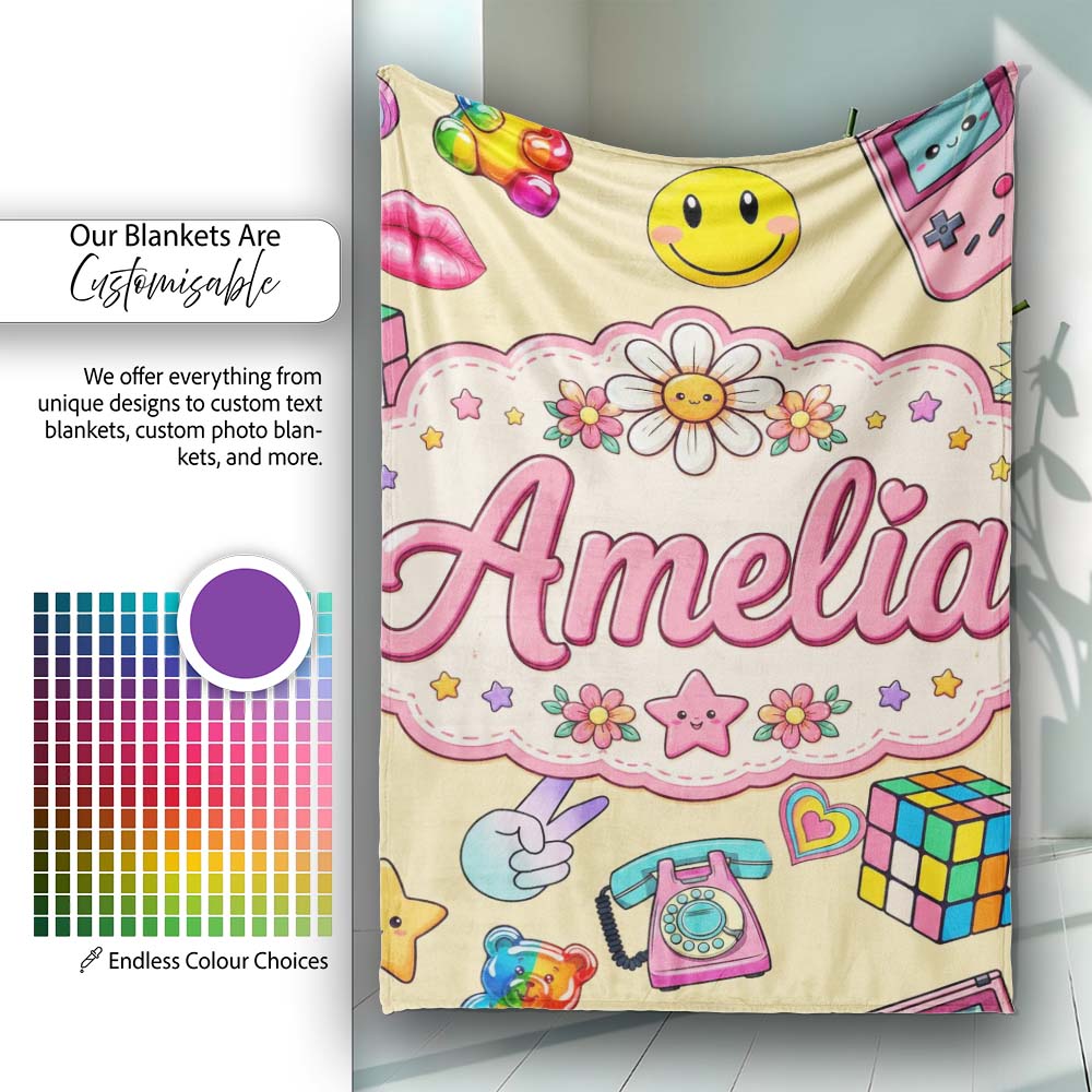Gummy Bear Rainbow Roller Skate Lightning Yellow Background Personalised Custom Name Super Soft Fleece Blanket Bed Sofa Throw